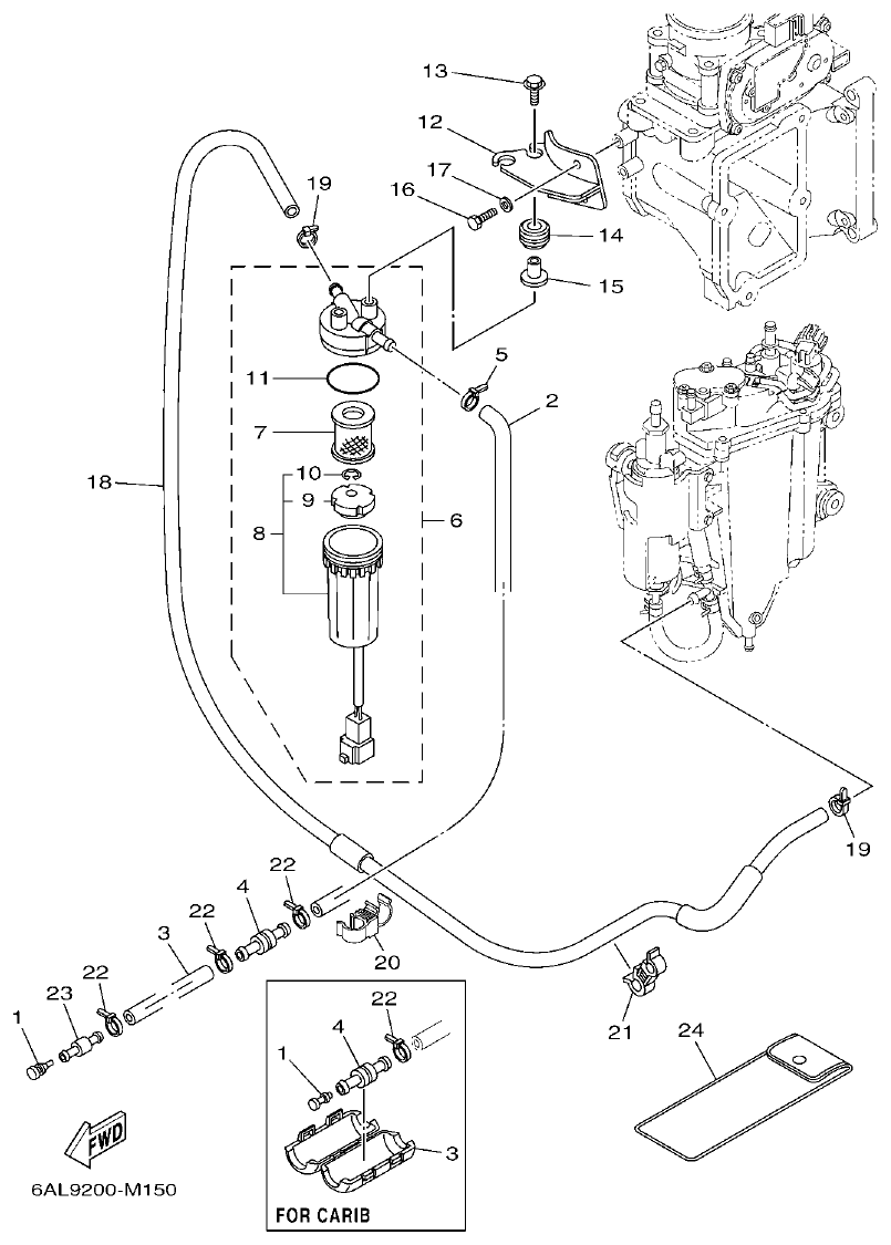Yamaha F200CET, F225BET, FL200CET, FL225BET FUEL 1 parts diagram